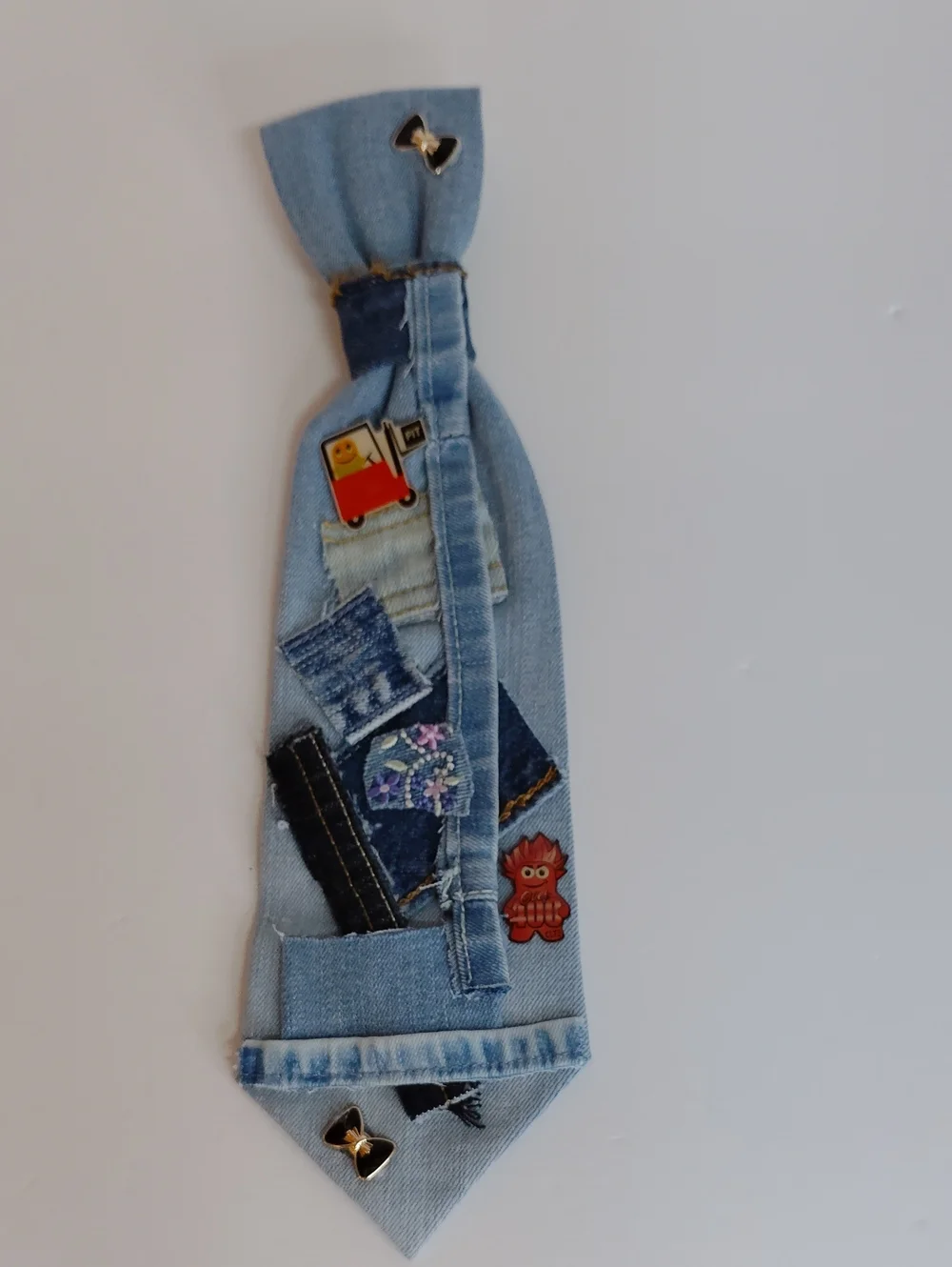 Light Blue Denim Kids Hair Tie with Cute Patch Accents